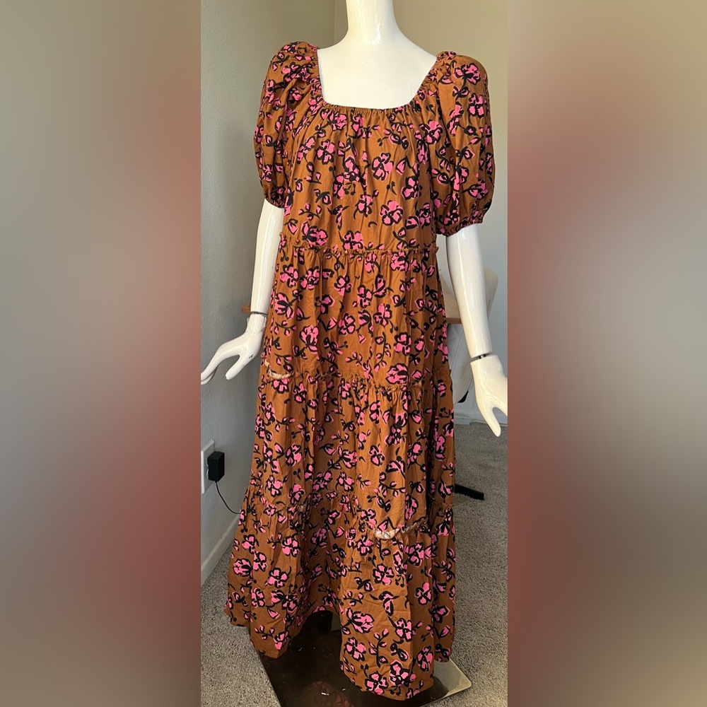 ZOCO Brown floral Puffed Sleeves Dress Size S
